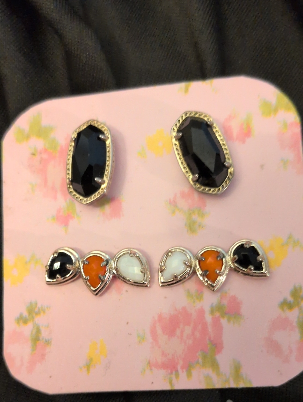 Kendra Scott- 2 Pairs Gold-Tone Black,And Bla Orange & White Multi-Stud Earrings